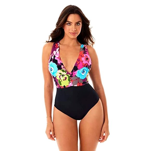 SKINNY DIPPERS One-Piece Lady Godiva Plunging V-neck Flower Shop Swimwear - Picture 3 of 12